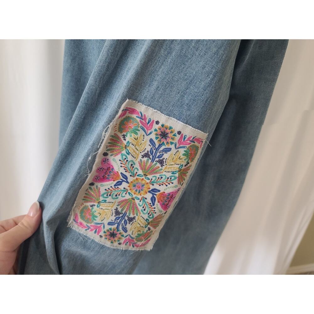 NATURAL LIFE Blue Denim Mini Dress with Floral Accents - Picture 7 of 9